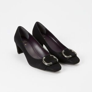 Stuart Weitzman Elegant Black Heels with Metallic Buckle